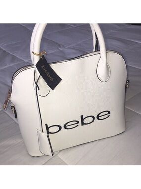 bebe White Tote with Black Logo